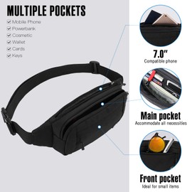 Waterfly Bumbags Waist Fanny Pack Ladies Fashion Bum Bag with Adjustable Belt for Sport Running Hiking Jogging Girls Women Men (Complete Black)