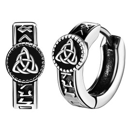 Aroncent Viking Runes Huggie Hoop Earrings: Celtic Knot Norse Mythology Small Black Stainless Steel Earrings - Ancient Nordic Tribal Amulet Jewelry