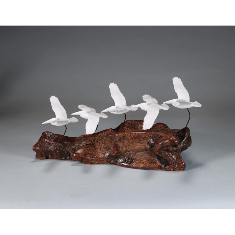 5 Pelicans in Flight by John Perry 11 inch Long