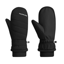 Feelorna Women Ski Gloves, Waterproof Touchscreen Ski Mittens Soft Winter Thermal Gloves with Plush Windproof Anti-slip Snowboard Gloves for Skiing Running Hiking Outdoor Sports (Black, One Size)