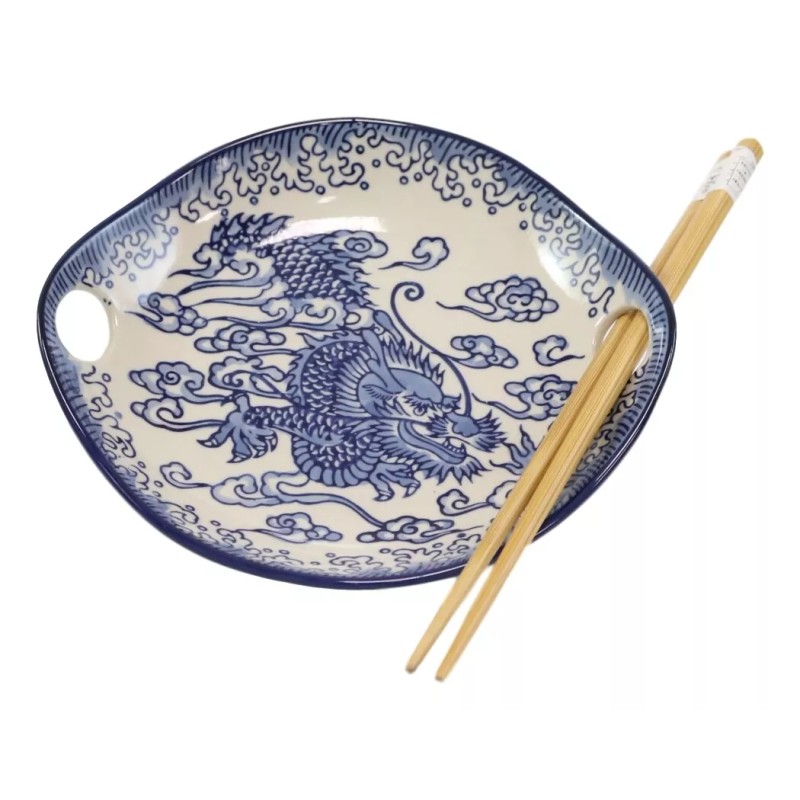 Ebros Gift Blue Feng Shui Dragon Small Appetizer Coupe Plate