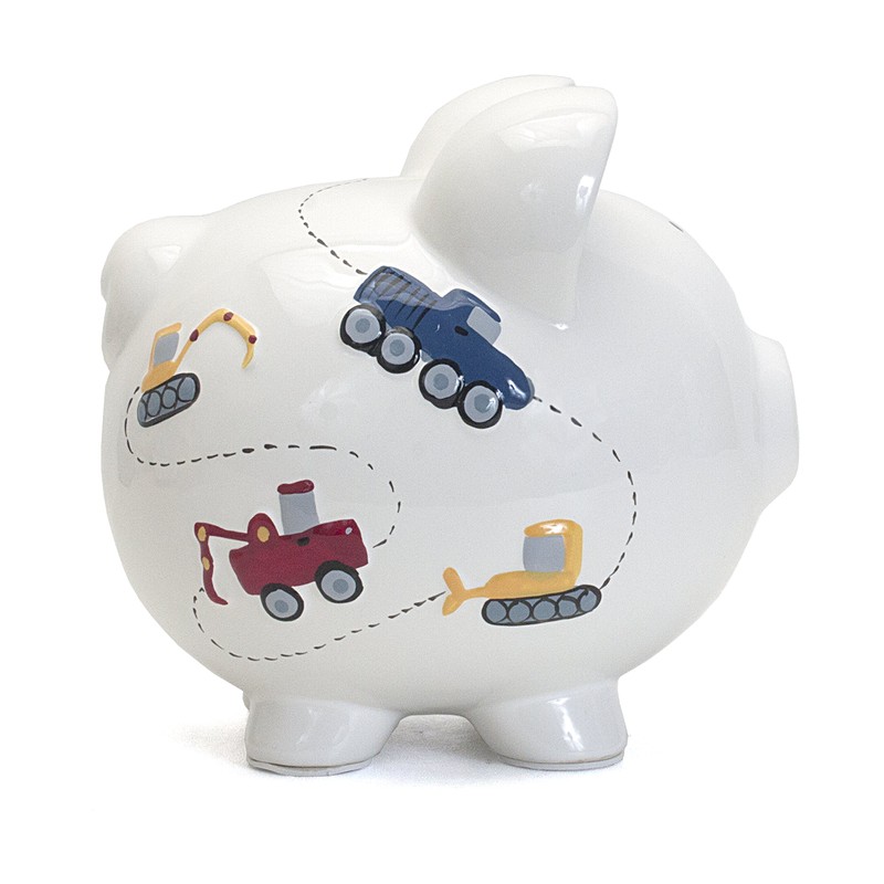 Child to Cherish Ceramic Piggy Bank for Boys, Construction Trucks,