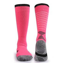 Offtrte 2-Pairs Athletic Soccer Socks for Kids Youth Boys and Girls (7-12 Years Old) Team Sport Baseball Socks Cushion Breathable Tennis Socks (AU, Numeric, 3, 6, Regular, Regular, Pink)