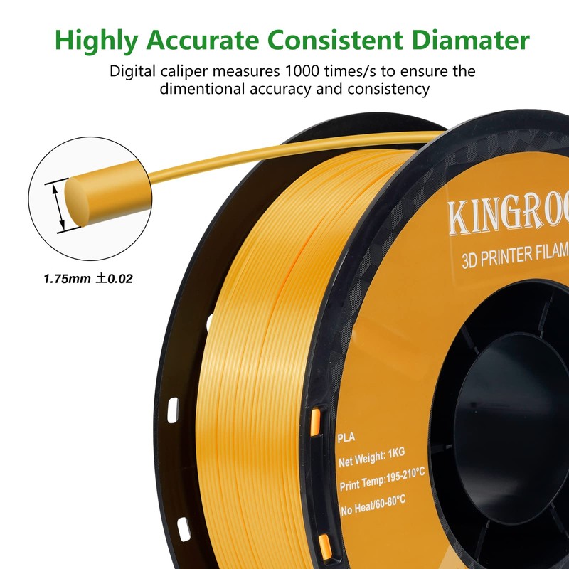 Kingroon Kingroon Silk PLA 3D Printer Filament, Dimensional Accuracy +/-