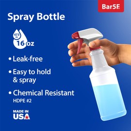 Spray Bottles Heavy-Duty Leak-Proof Plastic Adjustable Nozzle Bathroom Cleaning All-Purpose Gardening Made in USA (16 Oz, 4 Pack)