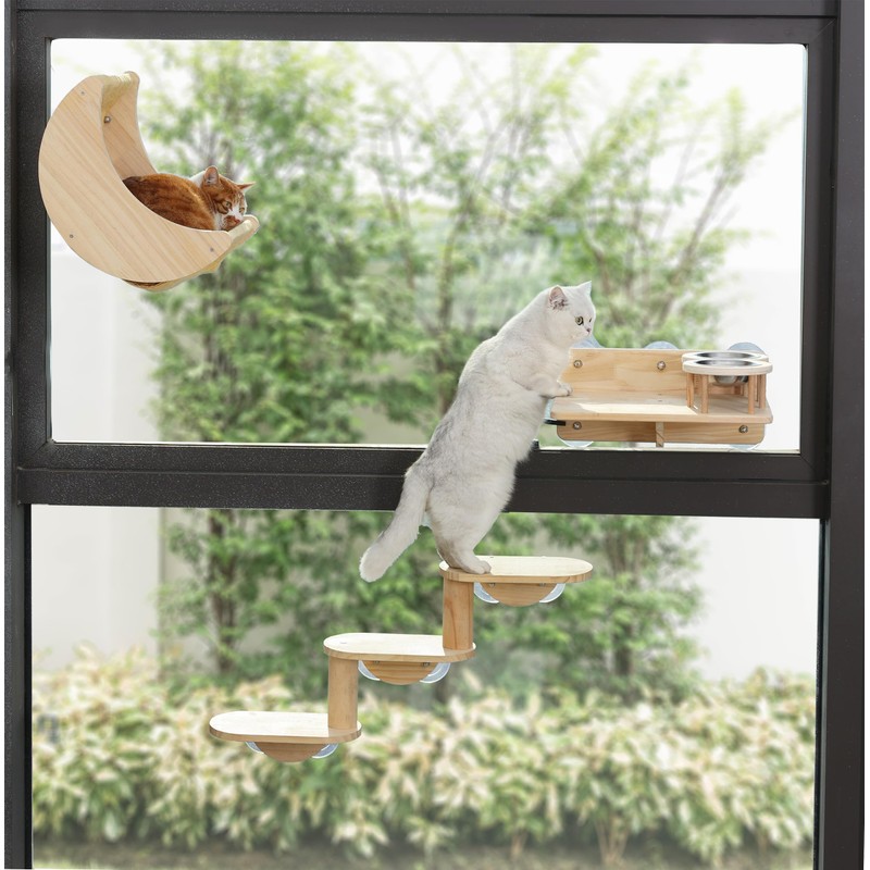 Cat Window Ladder 3-Levels for Indoor Cats Climbing Wood Window