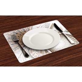 Ambesonne Steampunk Place Mats Set of 4, Abstract Fractal Artwork of Curved and Bent Shapes and Lines Design, Washable Fabric Placemats for Dining Room Kitchen Table Decor, Multicolor