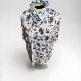 Hawke & Co Mens Hawke&Co Golf Polo Shirt Aloha White With Koi Pattern Size XL