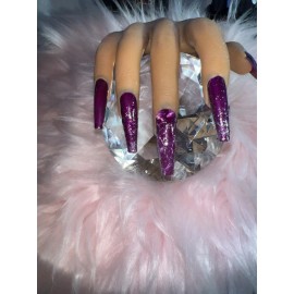 Handmade Custom Purple And Sliver Glitter 10 Pc Press On