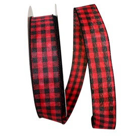 Reliant Ribbon Hilltop Cabin Buffalo Check Value Wired Edge Ribbon, 2-1/2 Inch X 50 Yards, Black/red