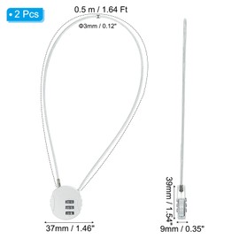 PATIKIL 2 Pack 3 Digit Combination Lock,Round Helmet Padlock Cable Lock Gym Locker Lock with 1.64Ft Flexible Security Steel Lock Wire for Bike Locker Travel Luggage, Silver