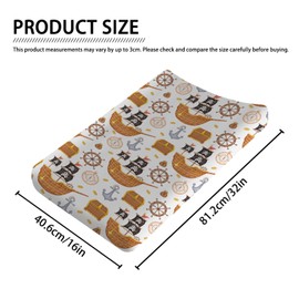 Sea Ocean Changing Pad Cover Pirates Ship Compass Anchor Rudder Fitted Baby Changing Table Sheets for Boy Girl Nautical Life Soft Breathable Stretch Fitted Diaper Change Table Pad Mat 32''x16''