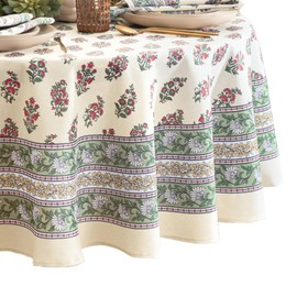 Elrene Home Fashions Nomad Harvest Block Print Fall/Thanksgiving Round Tablecloth, 70"x70"