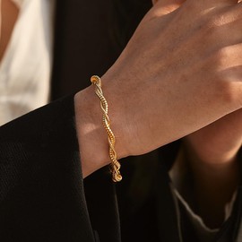 YCHAODONG Twisting Bracelet Cuff Bangle Bracelet for Women Stainless Steel Plated Gold Bangle Christmas Gifts Jewelry for Women Friend