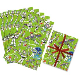HOOKTA 5 Sheets of Christmas Wrapping Paper 51 x 75 cm Kraft Paper Buzz Woody Wrapping Paper Pack for Children's Birthday, Party Storage, Festive Decoration (Green Bow Ty)