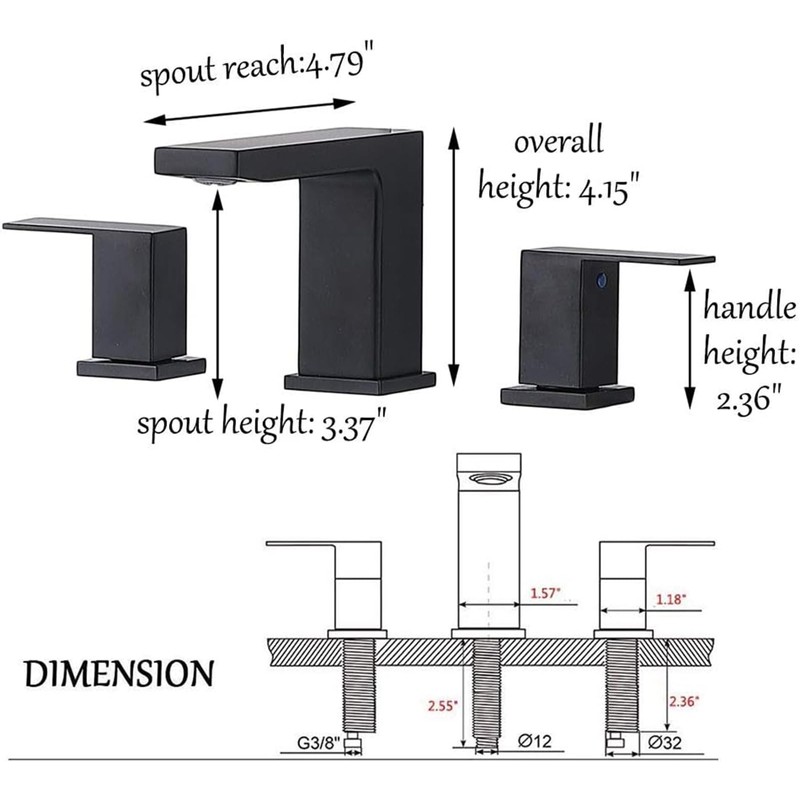 VCCUCINE Black Bathroom Faucet 3 Hole, 8 Inch Widespread Bathroom