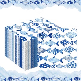 40Pcs Ocean Fish Paper Napkin Fish Party Napkins Blue Watercolor Fish Disposable Paper Napkin Fish Decorative Dinner Paper Napkin Fish Theme Paper Napkins for Home Kitchen Bathroom Party Supplies