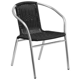 Flash Furniture Aluminum and Rattan Stacking Patio Chair in Black