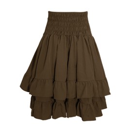 SEAUR Victorian Skirt Women's Midi High Waist Ruffle Skirt Renaissance Medieval Vintage Steampunk Gothic Skirt A-line Lacing Three-Layer Skirt Carnival Festive Cosplay Costume, brown, S