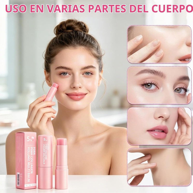 2PC Pdrn Pink Collagen Volume Multi Balm Stick, Hidratante,Reafirma