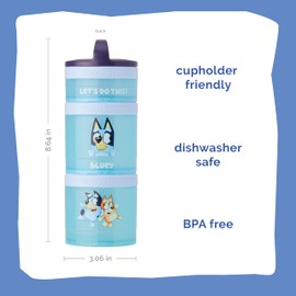 Whiskware Whiskware Bluey Stackable Snack Containers for Babies, Toddlers, and Kids, 3 Stackable Snack Cups for School and Travel, Cupholder Friendly, Bluey and Bingo! Let's Do This!