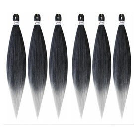 DT Cheryl Pre-Stretched Braiding Hair, 66 cm, 6 Items/Pack, Easy Braiding, Professional, Synthetic Fibre, Hot Water Setting, Soft Yaki Texture, Crochet Braids, Extensions, TIB/Silver