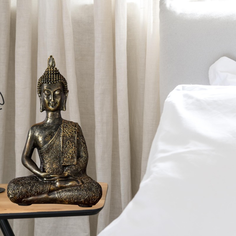 Zen Light Thai Buddha Figurine, Resin, Bronze, 10 x 23
