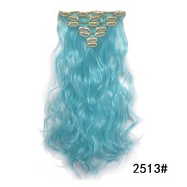 LaLuLoLi Party Daily Use Synthetic Heat Resistent Fiber Clip on Hair Extension 100g 20" 7pcs/16clips/pack 2517# Dark Blue Long Full Head Clip in Wavy Curly Hair Extensions for Women Girl Ladie