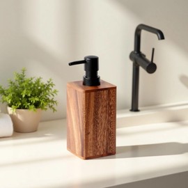 Wood Soap Dispenser, 400ml Wooden Foaming Soap Dispenser for Bathroom, Refillable, Ideal Use for Shampoo, Essential Oils, Shower Gel