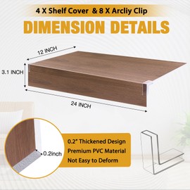 FONUNO Wire Rack Covers for Pantry Shelf Covers for Wire Shelving Liners Removable 4 Pack with Holders for Closet Pantry Kitchen Bathroom Office Store, 24 x 12 Inch, Walnut Brown Wood Color