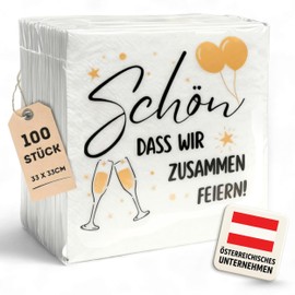 EV Napkins – Pack of 100, 33 x 33 cm – Festive Gold Design with Saying [Schön, dass wir zusammen feiern], Ideal as Table Decoration for Weddings, Birthdays & Festivals
