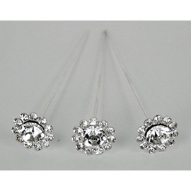 NST 24 Bouquet Pins Corsage Wedding Round Floral Design Crystal Rhinestone Diamond