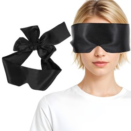 Gjinxi Black Satin Sleep Mask, Silk Satin Blindfold Comfortable Eye Mask Sleep Mask Soft Adjustable Blackout Eye Cover Silk Sleeping Mask Shade for Night Sleeping Valentine's Day Gift(145cm/57inch)