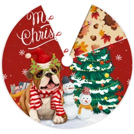 Falda de árbol de Navidad, otoño y Acción de Gracias, de doble cara, decoración de copo de nieve, decoración de Navidad para árbol (Navidad/otoño y Acción de Gracias, 48 pulgadas)