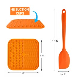 Slow Feeding Silicone Licking Mat with Spatula for Dogs and Cats. Non-Toxic Outdoor Fun Travel Training Calming Anxiety Boredom Relief Suitable for Mixed Healthy Food -Orange Color