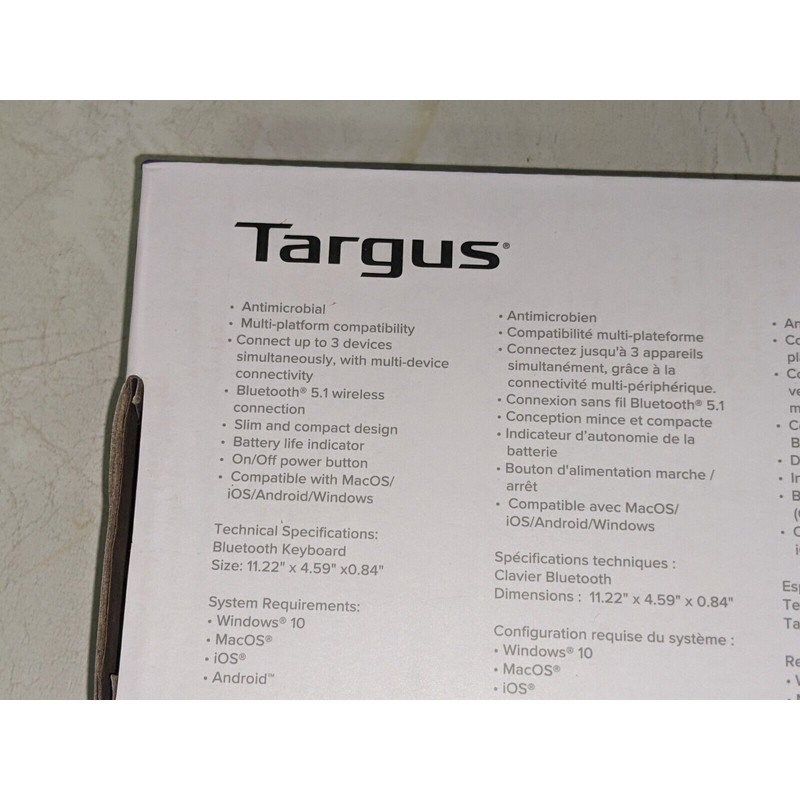 TARGUS AKB862US Compact Multi-Device Bluetooth Antimicrobial Keyboard (4D)