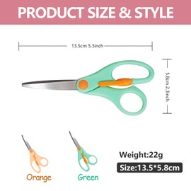 ANJOBIBI Small Student Kids Craft Scissors,Anti-Pinch Design for Children's Paper Cutting，Ages 4-8, 5-Inch(2Pack）(Green+Orange)