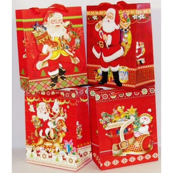Christmas 3D Pop Up Gift Bags with Glitter - 4 Pack (12.5 X 10.5 - Large)