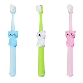 Healifty 3pcs Toothbrushes Cartoon Cat Toddlers Toothbrushes Bristle Toothbrushes for Home and Travel 5.51 Inch