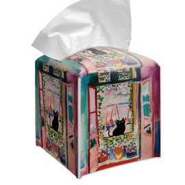 Vintage Black Cat Pink Tissue Box Cover Square