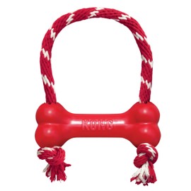 KONG Goodie Bone with Rope Dog Toy, Rojo, XS                                                                                                          