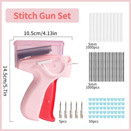 clothes stitch gun micro stitch gun for clothes，Single needle mini clothing embroidery sewing gun，the stitchy quick stitch sewing gun for clothes ，6-pin label gun and 2000 fasteners（Pink）