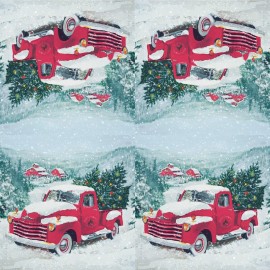 European Excellency Christmas Red Truck Cocktail Napkins 40 pcs 13"x13" SNOWY RED TRUCK