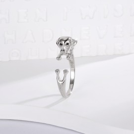 925 Sterling Silver Pug German Shepherd Labrador French Bulldog Dog Rings Adjustable Pug Lover Jewelry Gifts for Women, Silver, No Gemstone