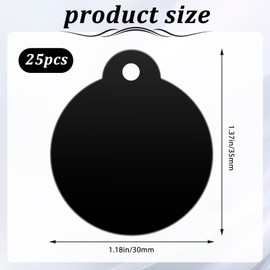 Thinp 25 Pack Round Aluminum Blank Tags Metal Stamping Black Metal Tags Blank Bulk Dog Tags Fit Pet Tag Possession Tags Crafts Gift Tag Keepsakes DIY Christmas Ornaments for Engraving