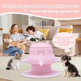 MAKOL Puppy Feeder for Nursing,Miracle Nipples for Kittens Premium Silicone Nursing Station,Puppy Milk Feeder with 4 Nipples,for Feeding Kittens, Doggie and Rabbits 230ml Capacity
