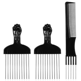 3 Pack Hair Picks for Curly Hair, Salon Teasing Back Combs, Comb with Metal Pick for Long Curly and Thick Hairs Wigs and Beards