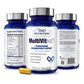 1MD Nutrition MultiVitMD Daily Multivitamin – 19 Essential Vitamins & Minerals for Adults Over 55 | Supports Healthy Aging, Heart, Brain, Bone, & Immune Health | Designed for Absorption | 30 Capsules