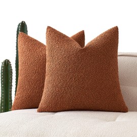 MIULEE Set of 2 Rust Fall Throw Pillow Covers 18x18 Inch Decorative Couch Pillow Covers Textured Boucle Accent Solid Pillow Cases Soft for Cushion Chair Sofa Bedroom Livingroom Home Decor