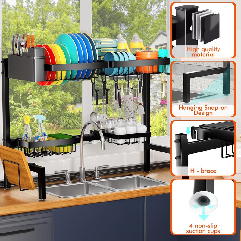 YKLSLH 4 Baskets Over The Sink Dish Drying Rack, Extendable